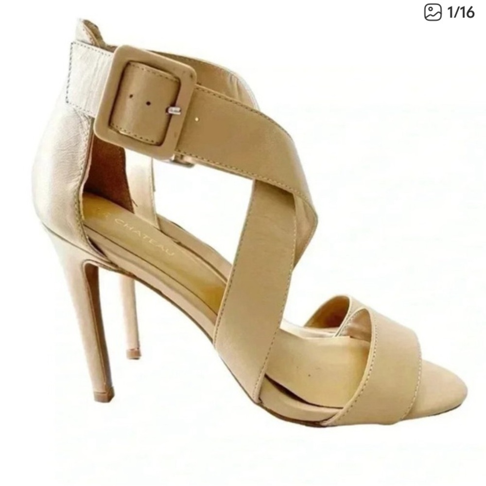 Le Chateau Strappy Leather Sandals High Heel Stilettos Nude Light Beige Size 7.5